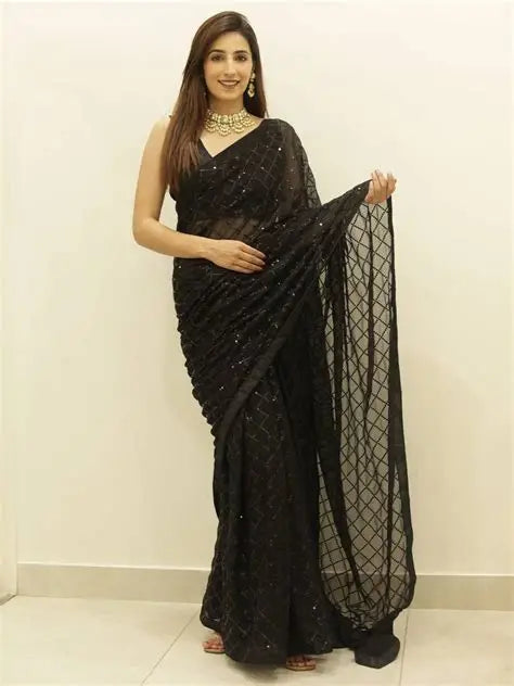 Black Designer Sequin Saree