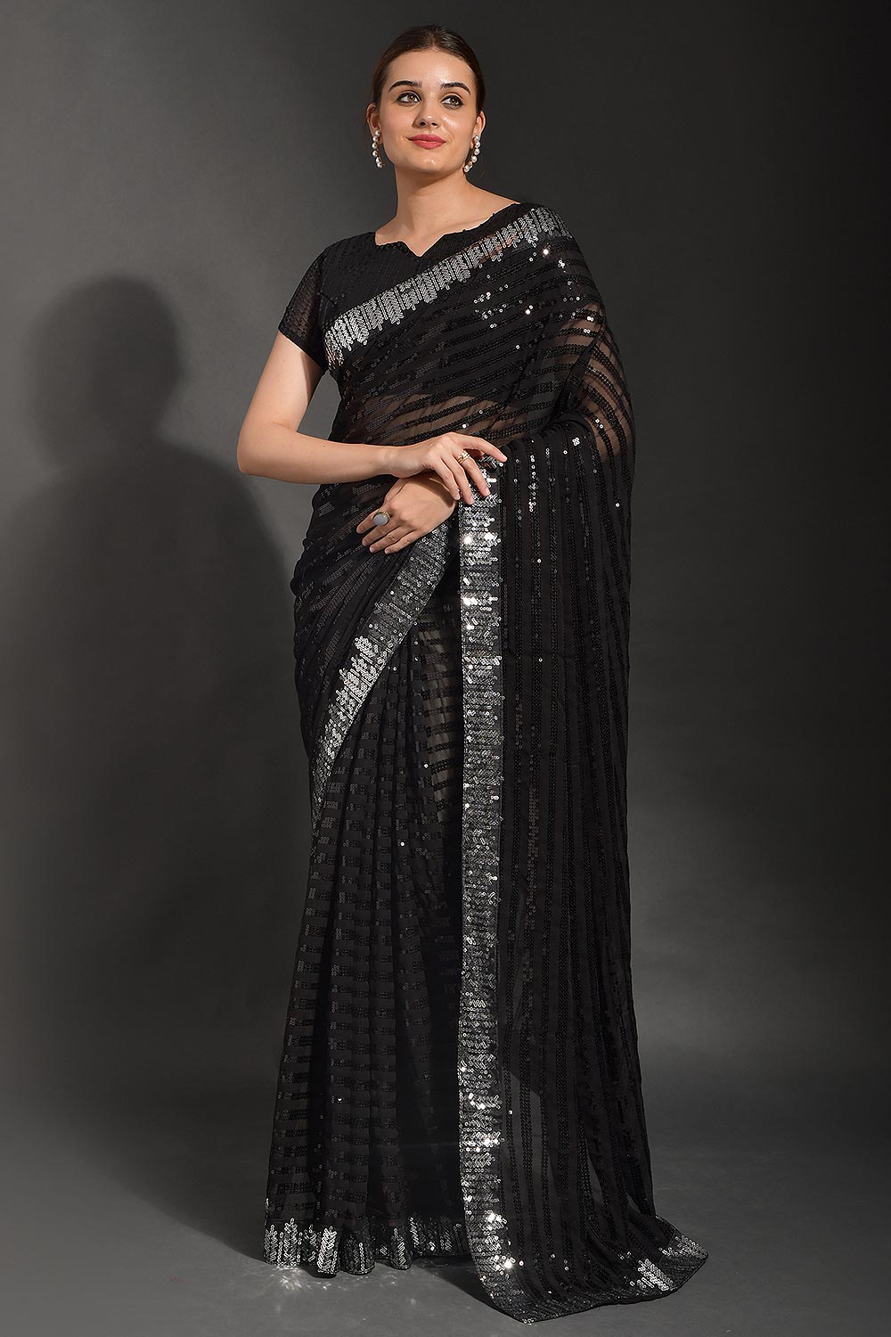 Black Designer Sequin Saree