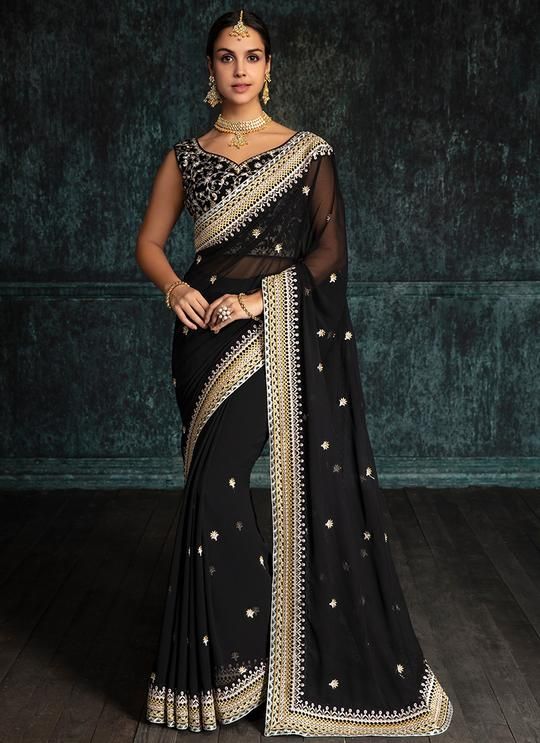 Black Designer Sequin Saree
