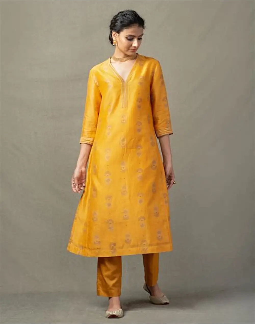 Mustard Printed Kurta