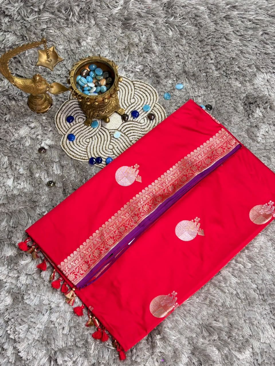 Red Pure Katan Silk Red Color Banarasi Saree