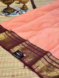 Pure Kanchi Pattu Silk Saree with Floral Chakras &amp; Contrast Zari Border