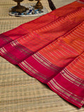 Pure Kanchi Pattu Silk Saree with Zari Stripes &amp; Contrast Brocade Border