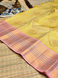 Pure Kanchi Pattu Silk Saree with Floral Centerpiece & Pastel Contrast Border
