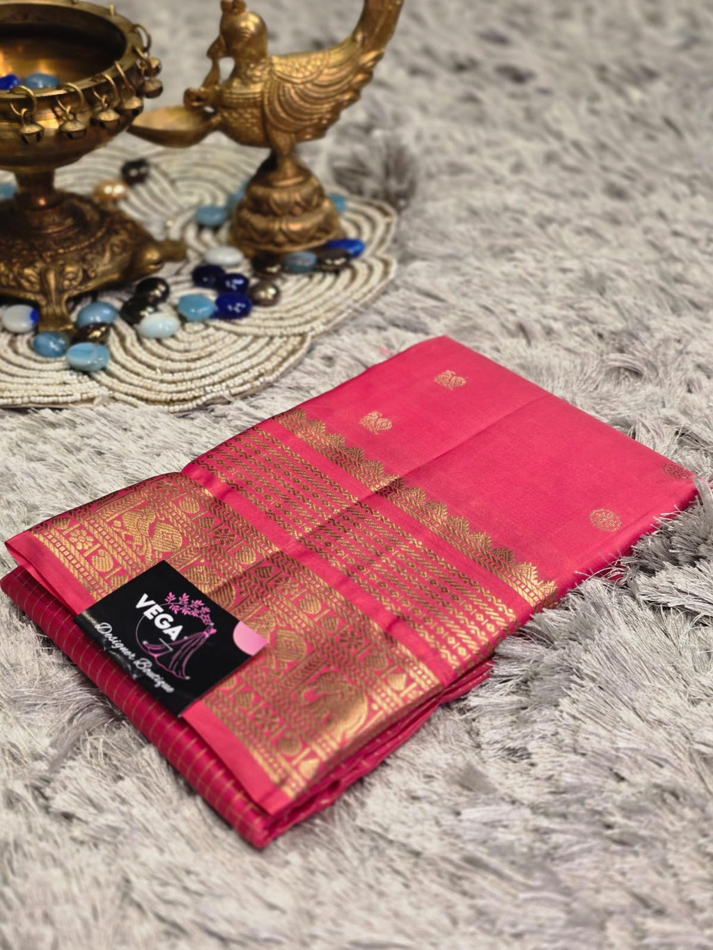 Pure Kanchi Pattu Silk Saree with Peacock Motifs &amp; Self Zari Brocade