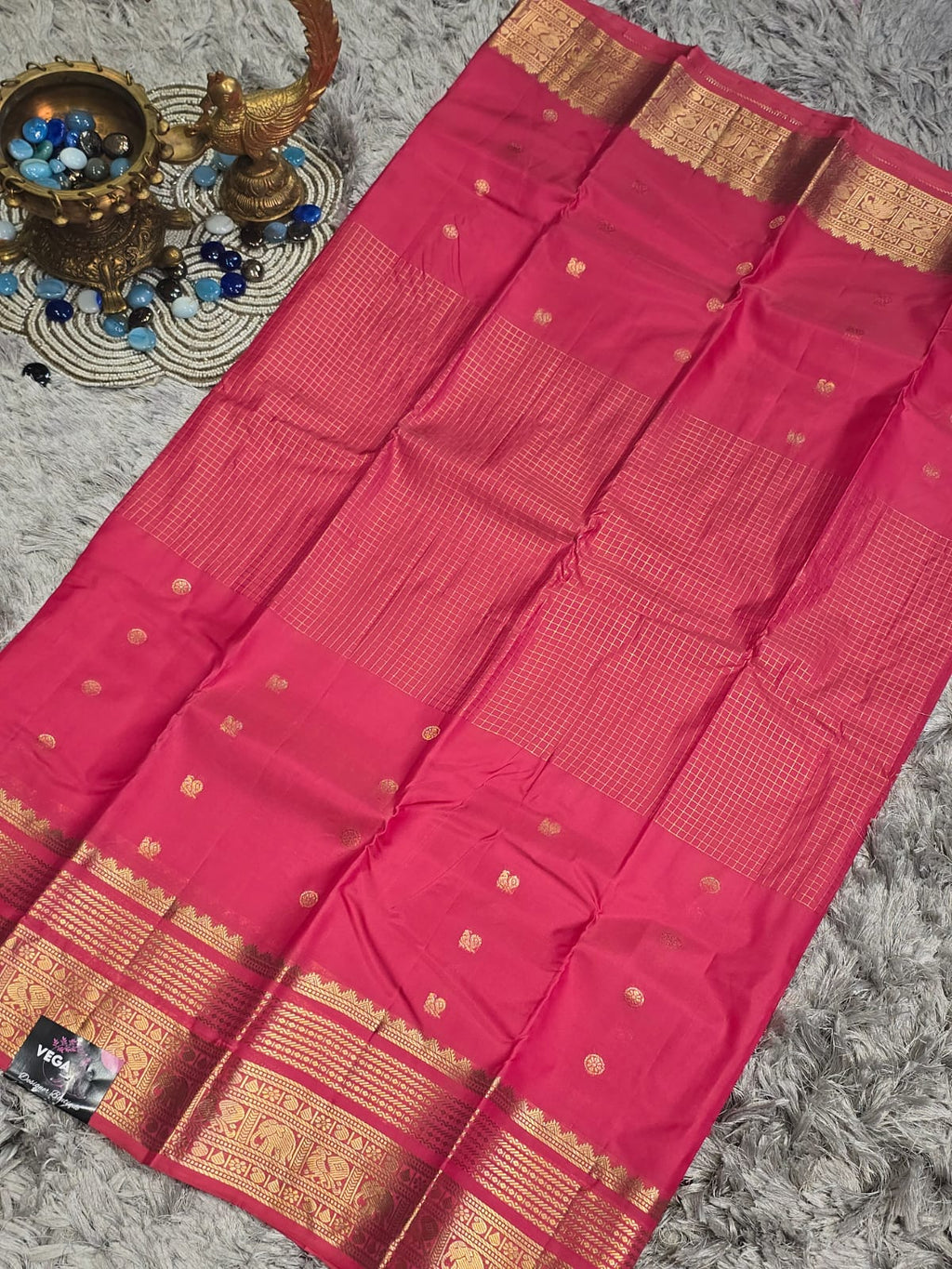 Pure Kanchi Pattu Silk Saree with Peacock Motifs &amp; Self Zari Brocade