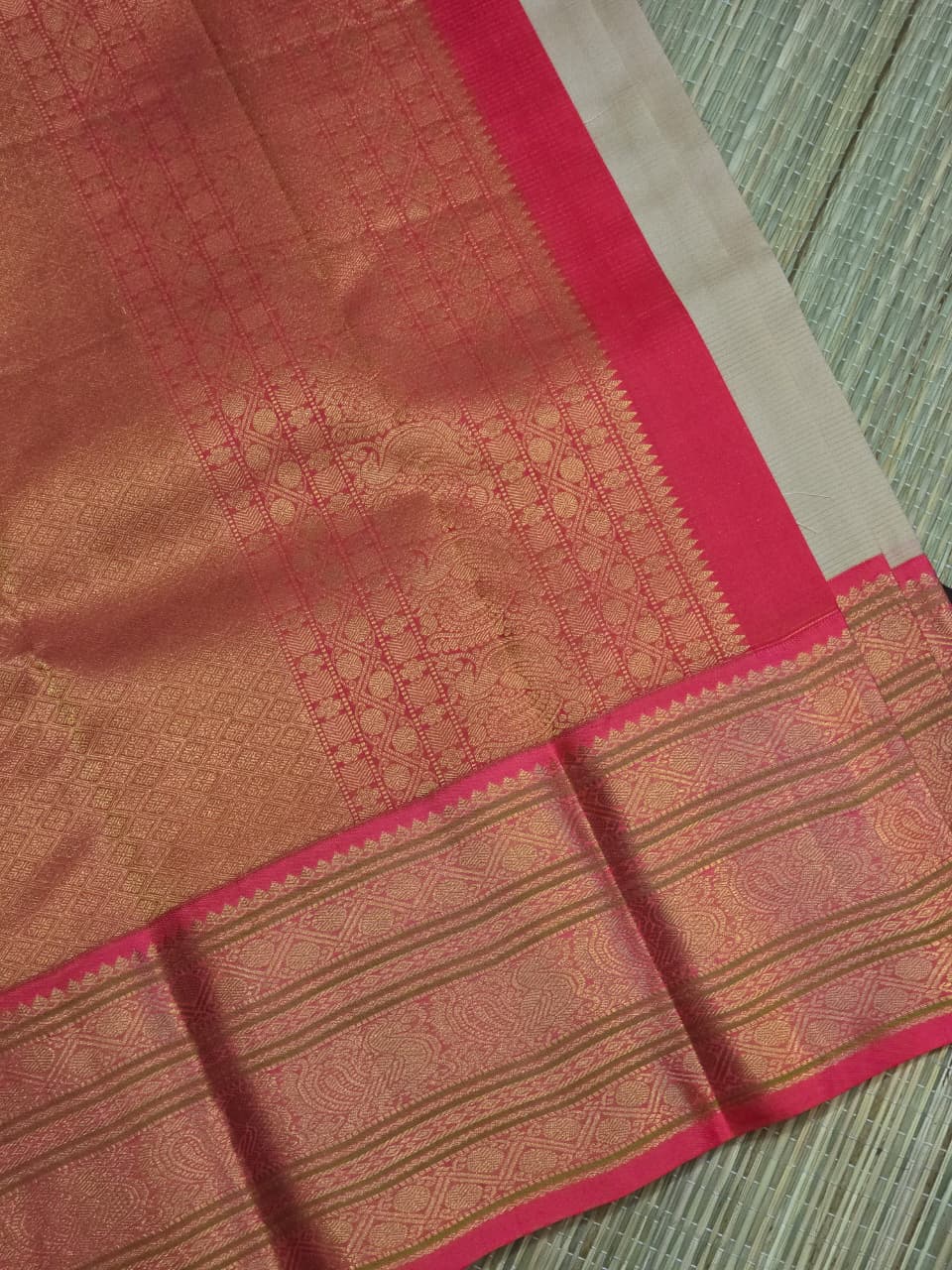 Pure Kanchi Pattu Silk Saree with Peacock Motifs &amp; Self Zari Brocade