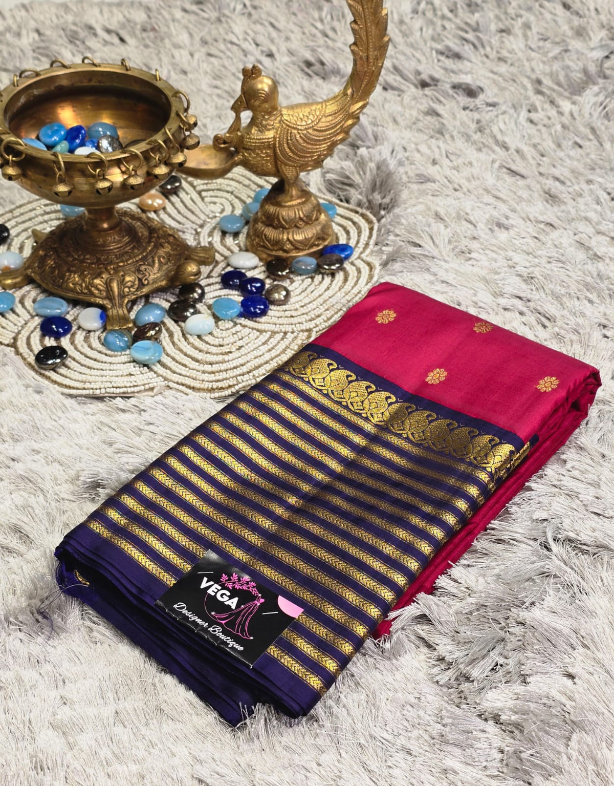 Pure Kanchi Pattu Silk Saree with Floral Floral Motifs &amp; Zari Striped Border