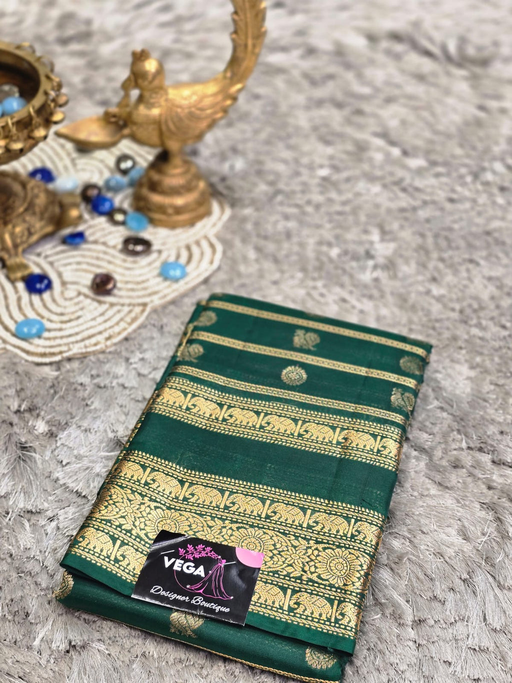 Pure Kanchi Pattu Silk Saree with elephant Motifs &amp; Zari Brocade