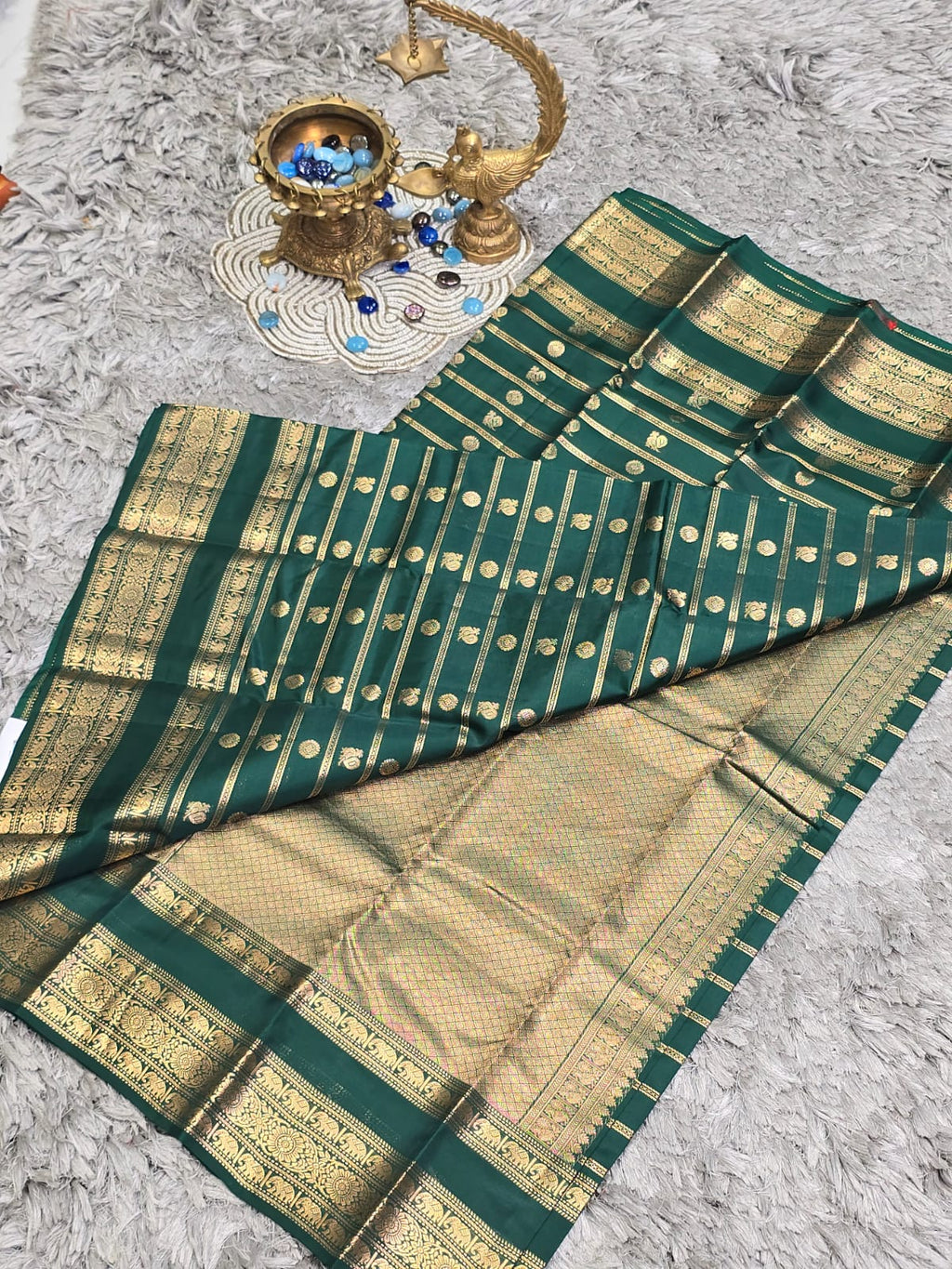Pure Kanchi Pattu Silk Saree with elephant Motifs &amp; Zari Brocade