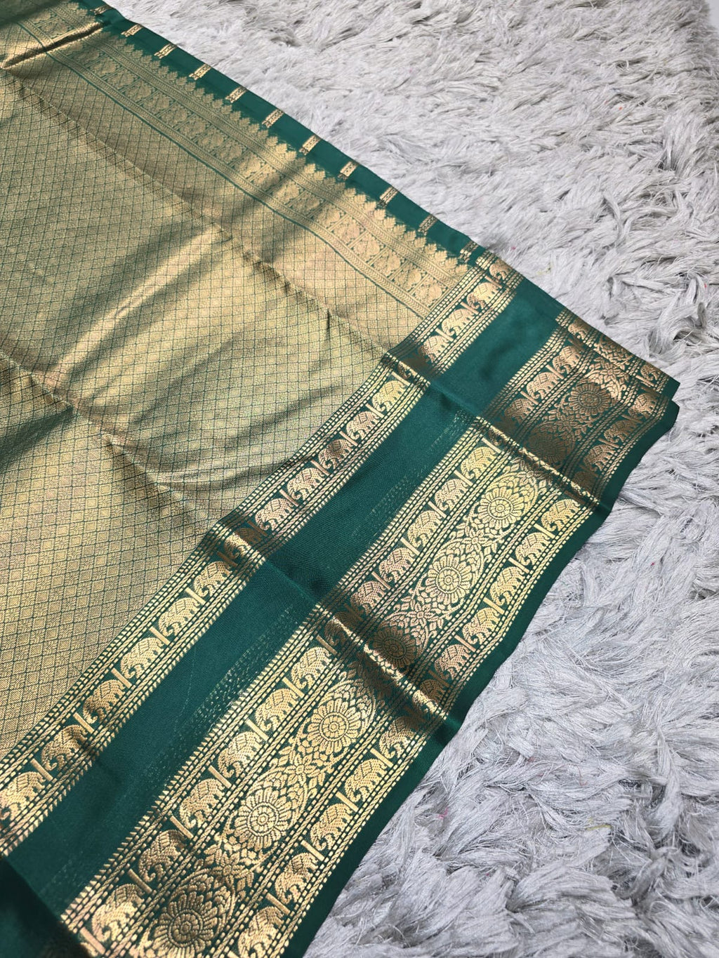 Pure Kanchi Pattu Silk Saree with elephant Motifs &amp; Zari Brocade