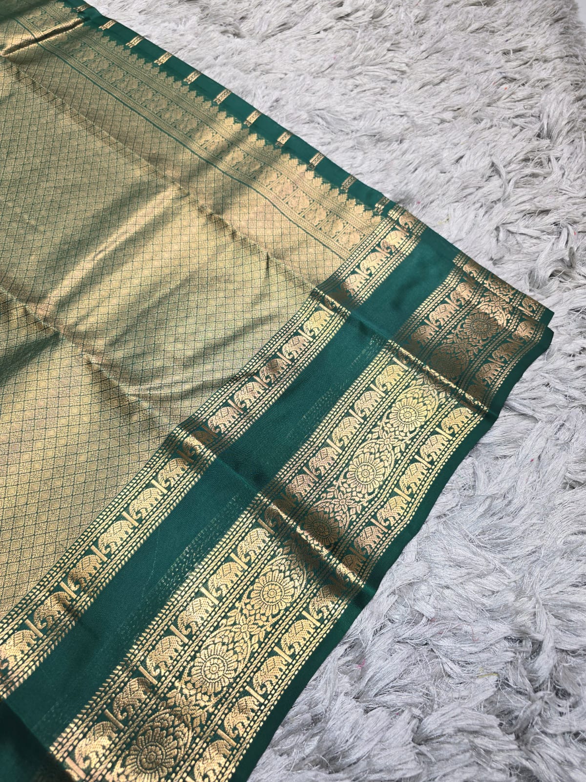Pure Kanchi Pattu Silk Saree with elephant Motifs &amp; Zari Brocade