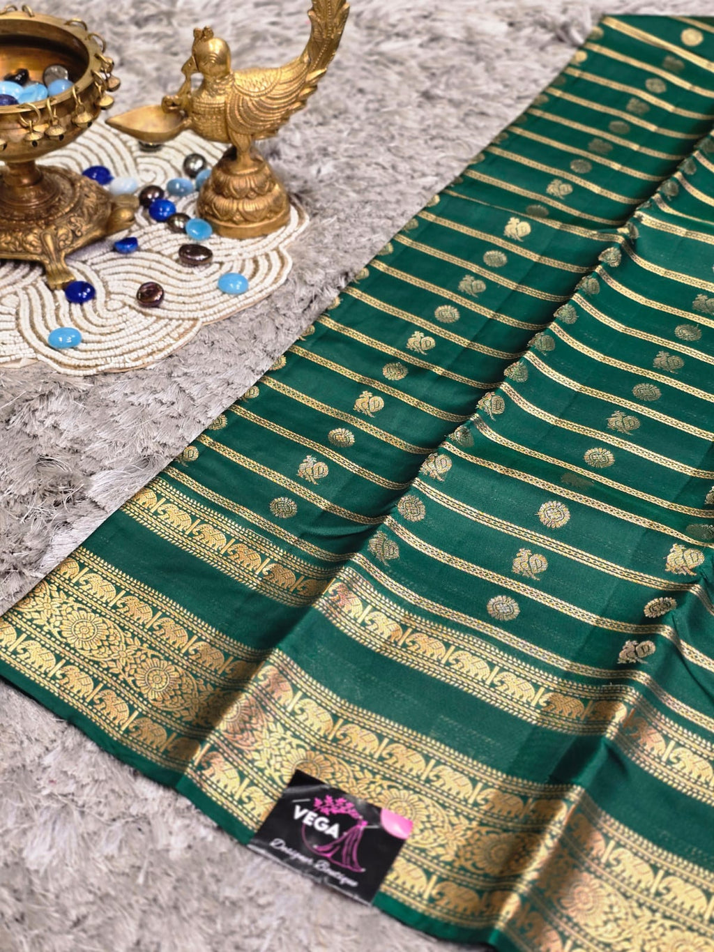 Pure Kanchi Pattu Silk Saree with elephant Motifs &amp; Zari Brocade