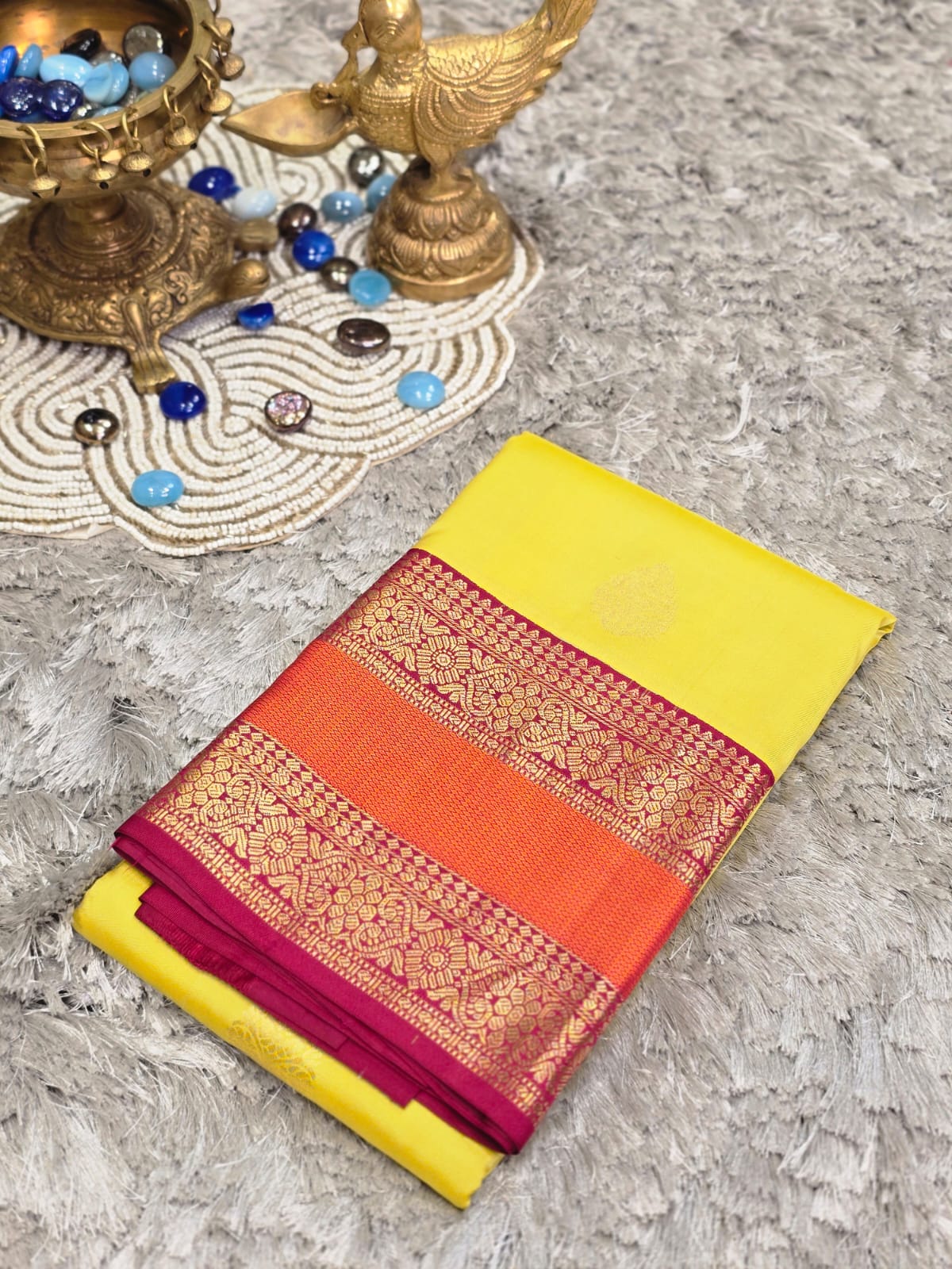 Pure Kanchi Pattu Silk Saree with Floral Zari Brocade Border