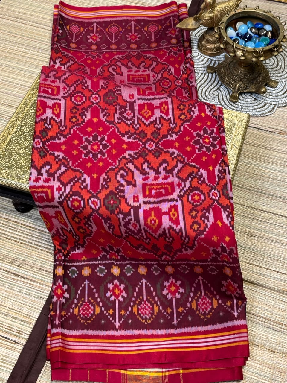 Pure Ikkat Silk Saree with Traditional Patola Weave &amp; Elephant Motifs