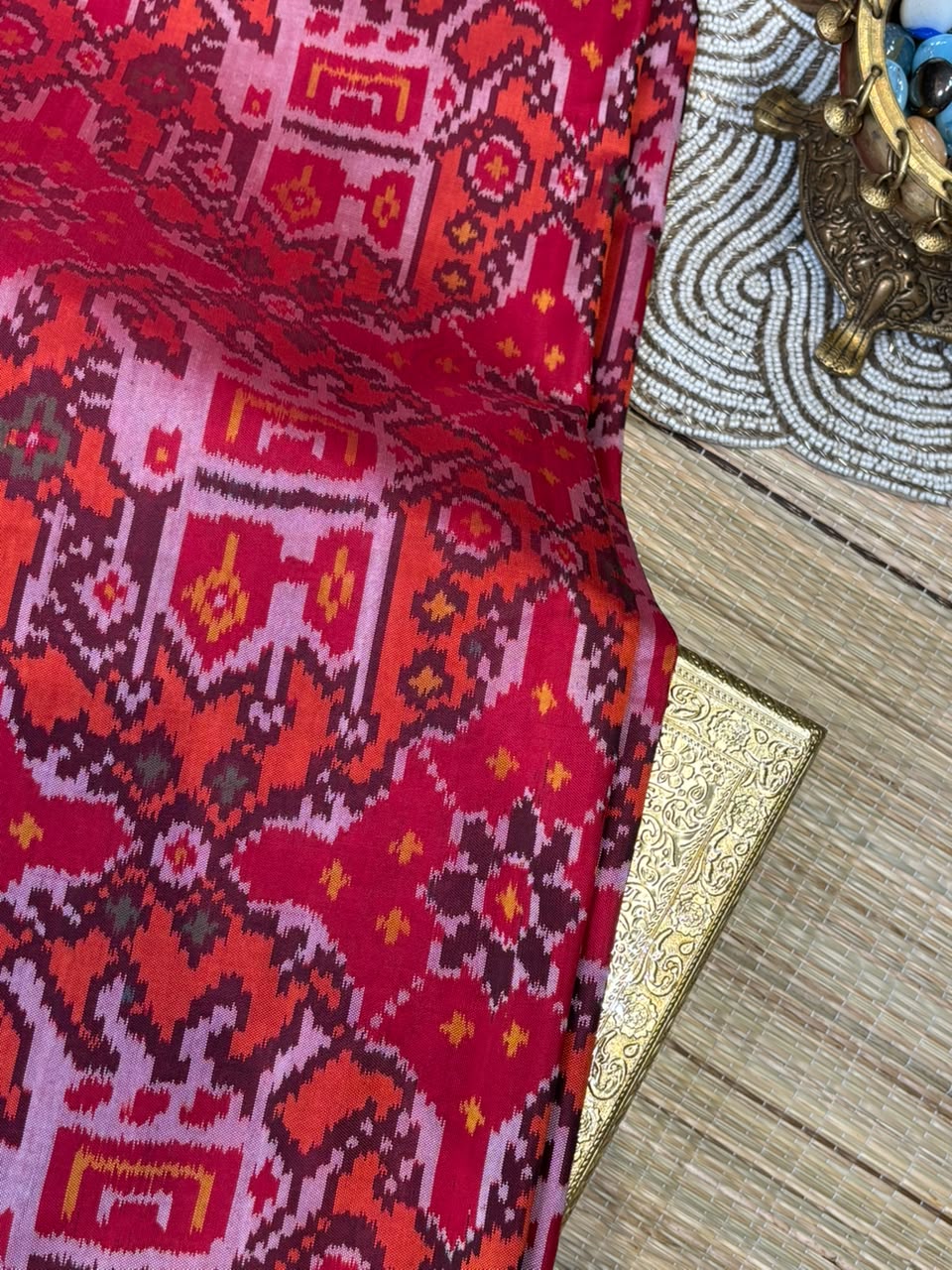Pure Ikkat Silk Saree with Traditional Patola Weave &amp; Elephant Motifs