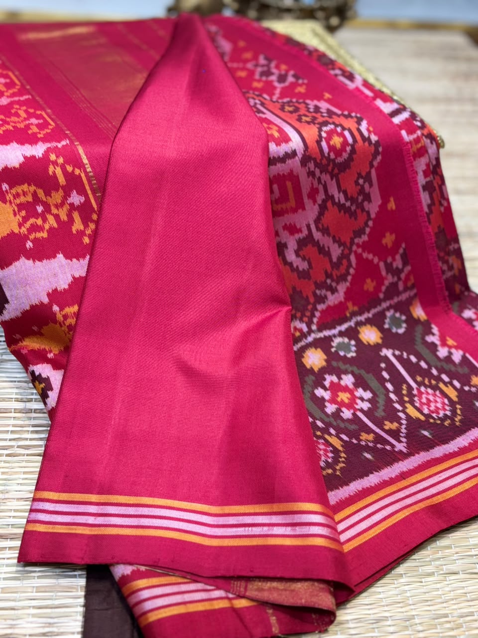 Pure Ikkat Silk Saree with Traditional Patola Weave &amp; Elephant Motifs
