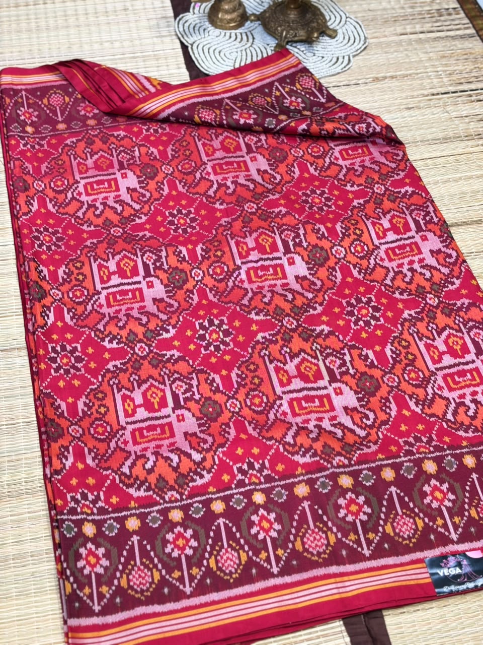Pure Ikkat Silk Saree with Traditional Patola Weave &amp; Elephant Motifs