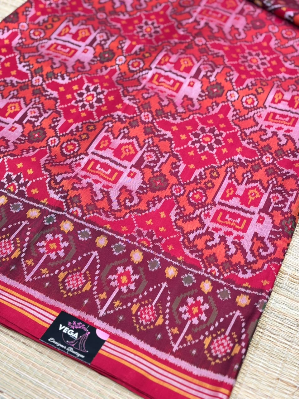 Pure Ikkat Silk Saree with Traditional Patola Weave &amp; Elephant Motifs