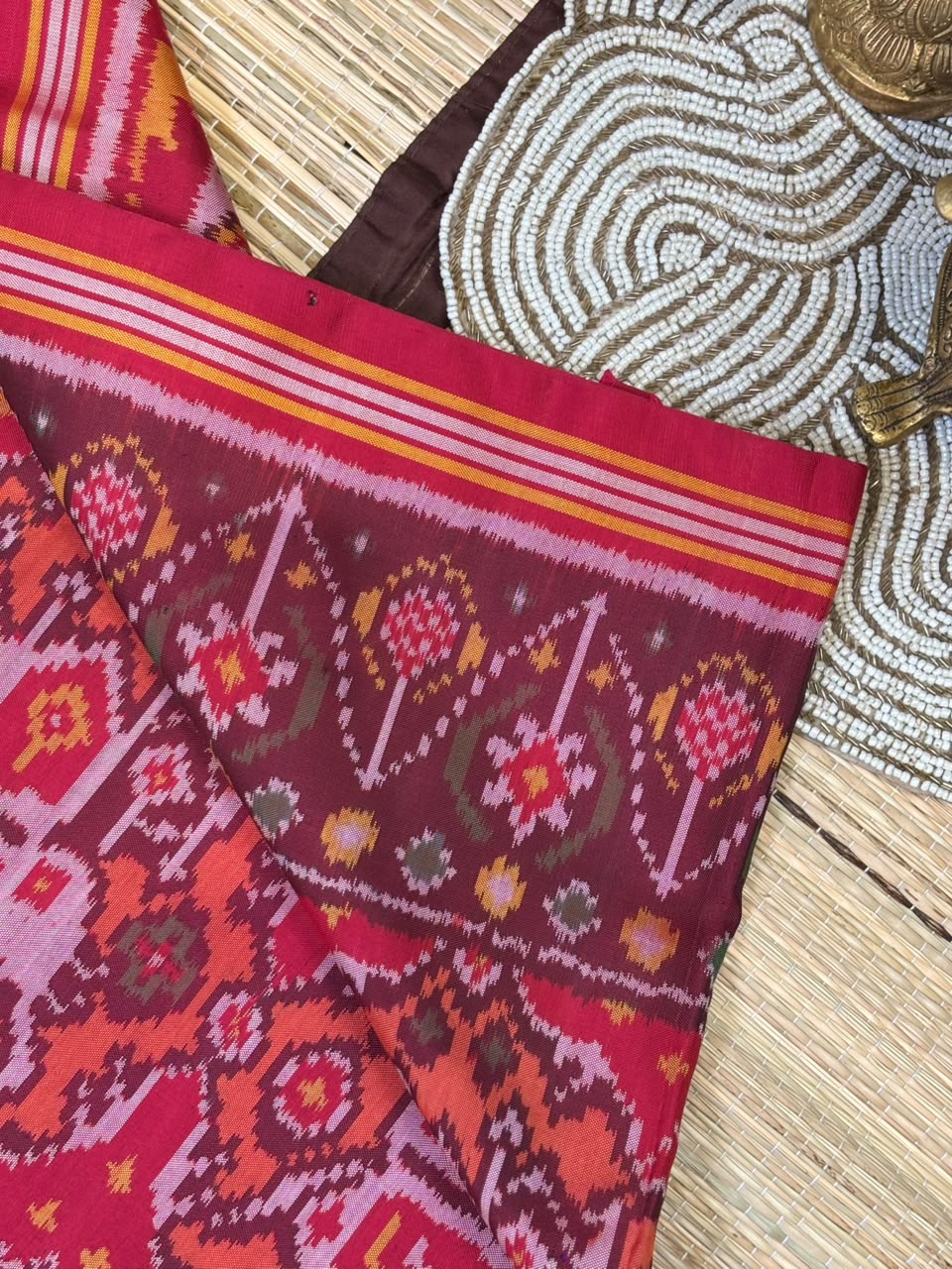 Pure Ikkat Silk Saree with Traditional Patola Weave &amp; Elephant Motifs