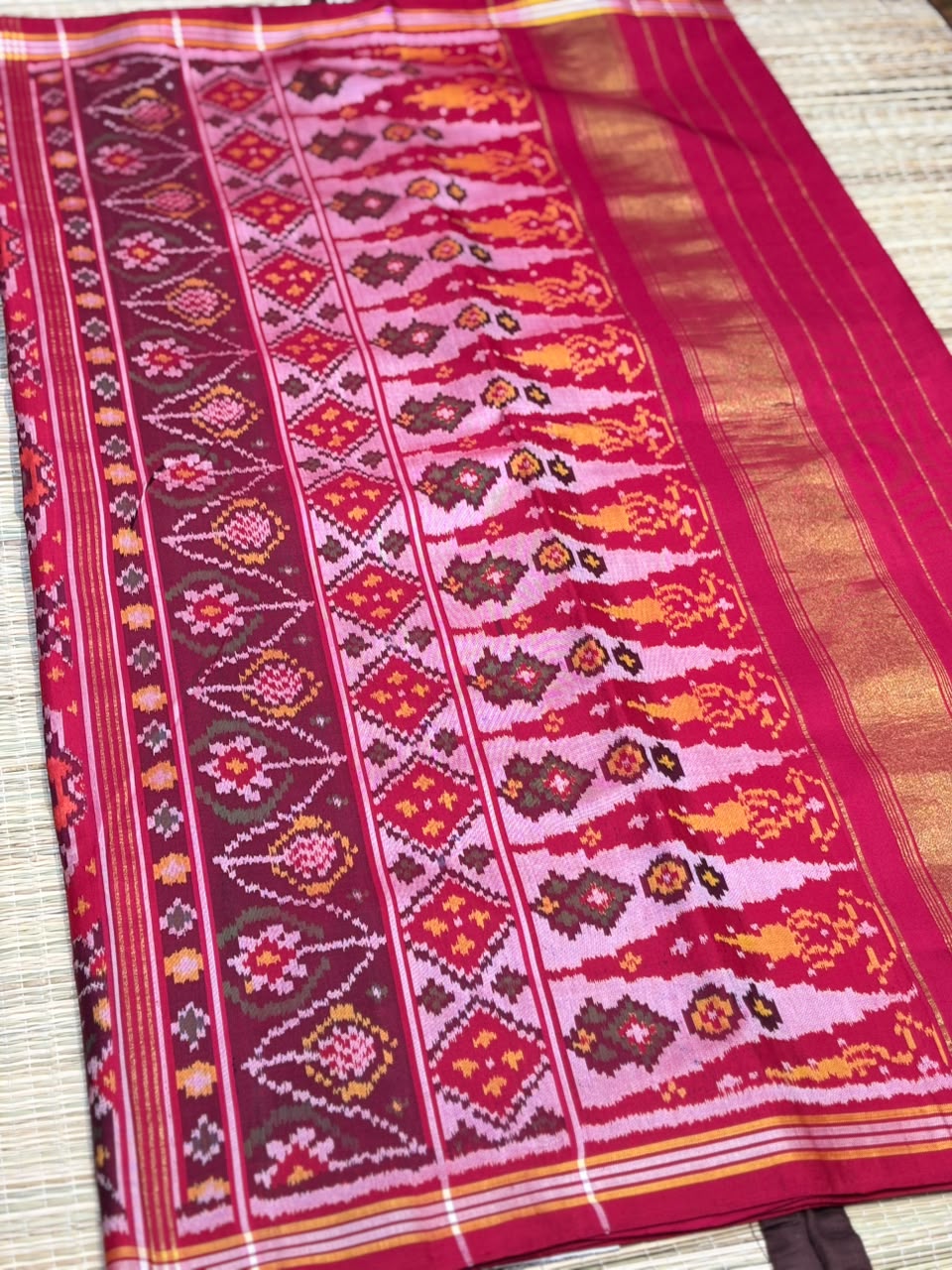 Pure Ikkat Silk Saree with Traditional Patola Weave &amp; Elephant Motifs