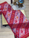 Pure Ikkat Silk Saree with Leheriya Diagonal Stripes & Patola Weave