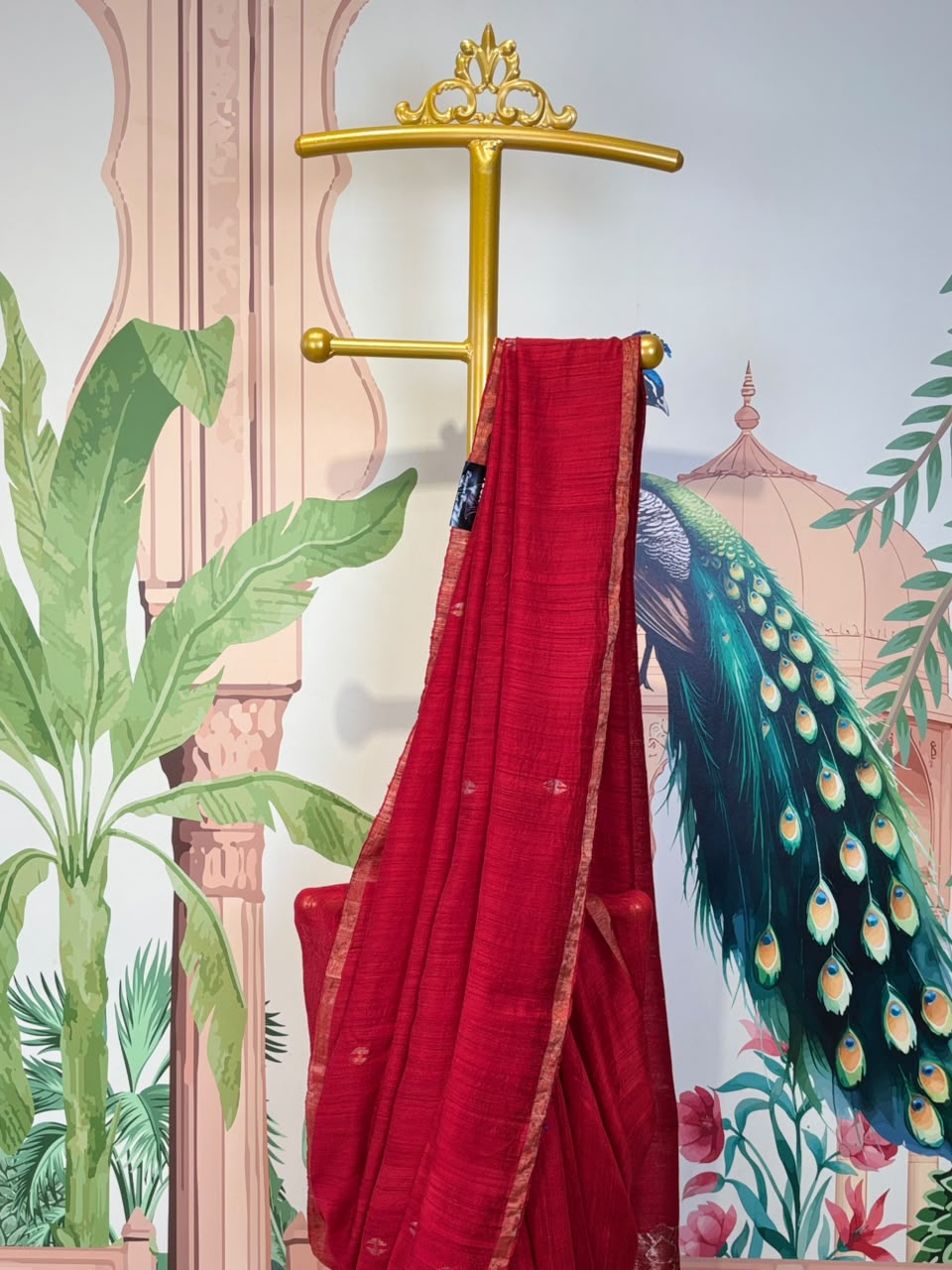Tussar Silk Saree with Geometric Motifs &amp; Zari Border