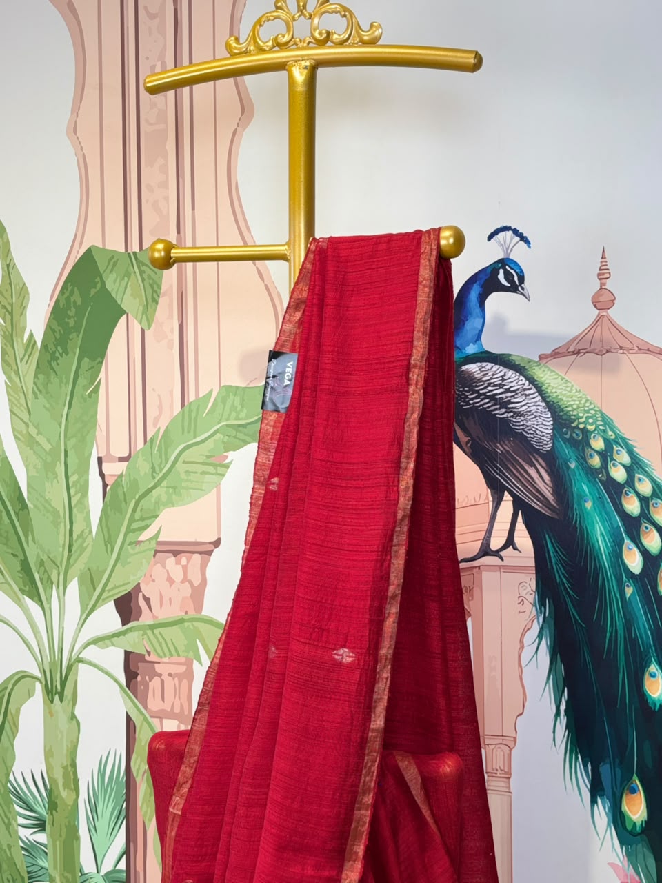 Tussar Silk Saree with Geometric Motifs &amp; Zari Border