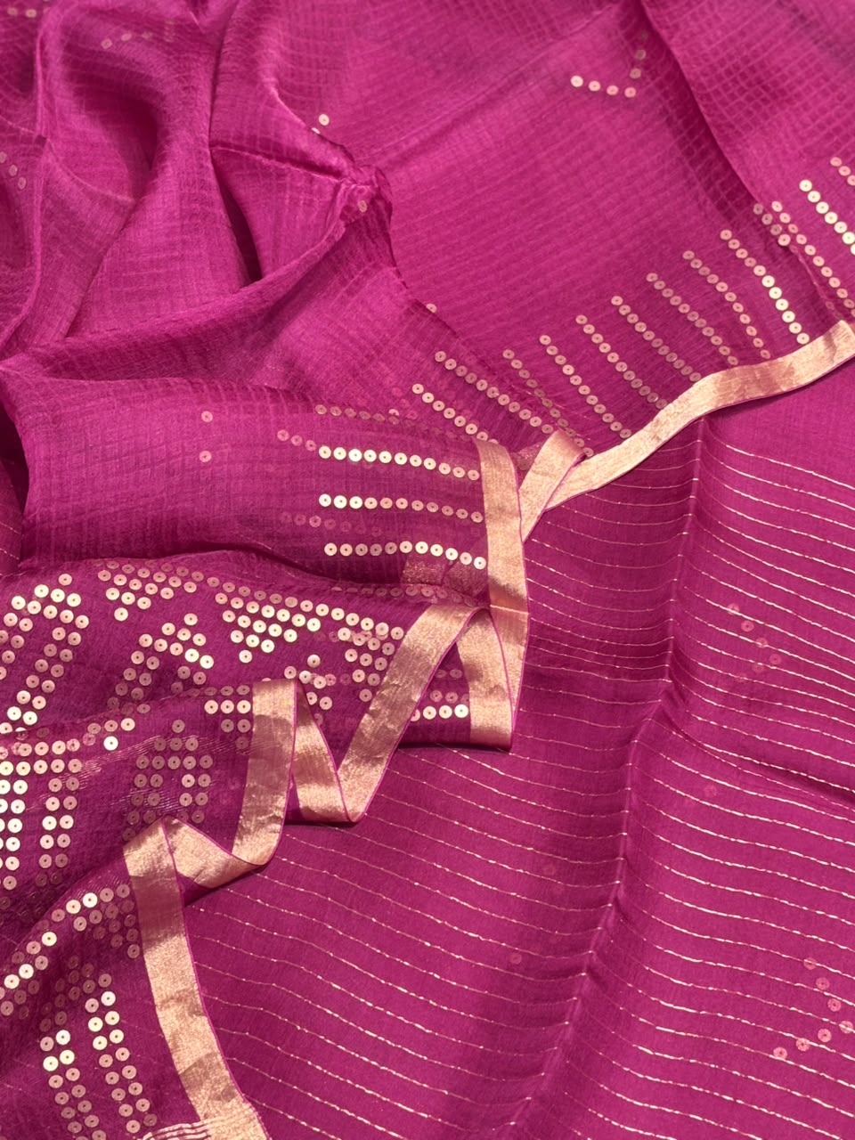 Pure Linen Matka Silk Saree with Chip Weave Temple Motifs