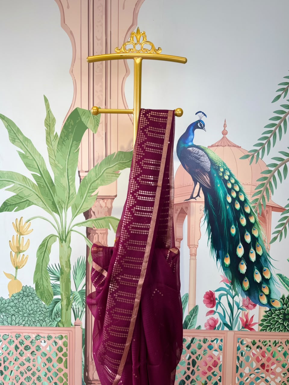 Pure Linen Matka Silk Saree with Chip Weave Temple Motifs