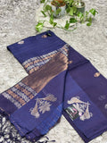 Pure Tissue Kora Organza Silk Saree with Geometric Zari Pallu & Floral Butis