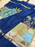 Pure Crepe Silk Saree with Digital Floral &amp; Wildlife Landscape Print &amp; Zari Border