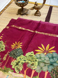 Pure Crepe Silk Saree with Digital Floral &amp; Wildlife Landscape Print &amp; Zari Border