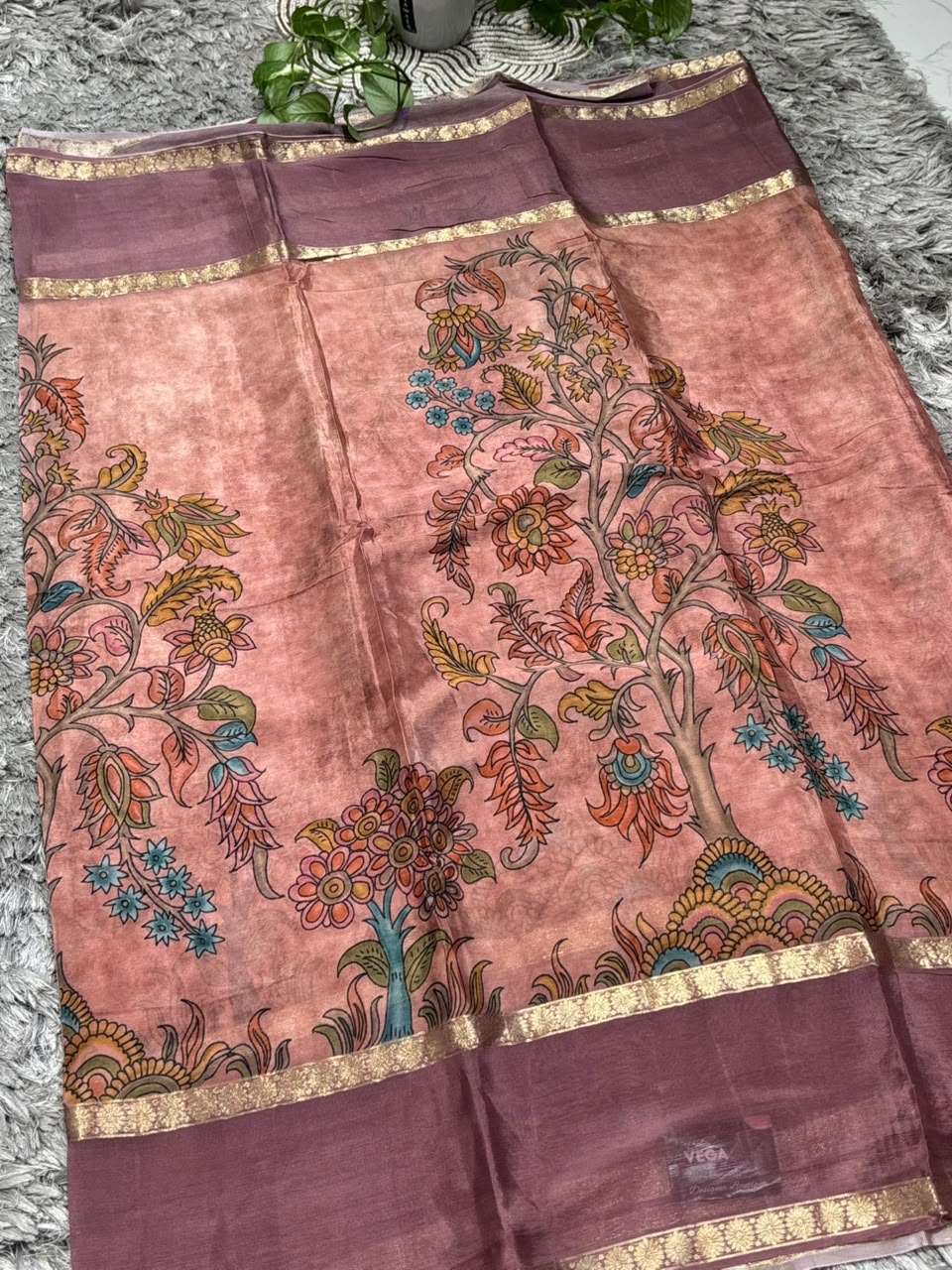 Pure Silk Saree with Kalamkari Digital Floral Print &amp; Zari Border
