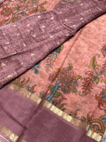 Pure Silk Saree with Kalamkari Digital Floral Print &amp; Zari Border