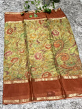 Pure Silk Saree with Kalamkari Digital Floral Print &amp; Zari Border