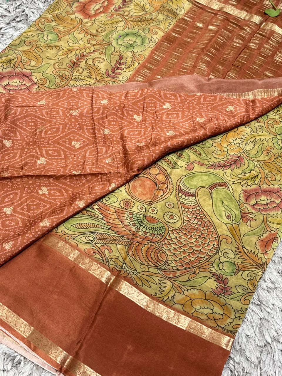 Pure Silk Saree with Kalamkari Digital Floral Print &amp; Zari Border