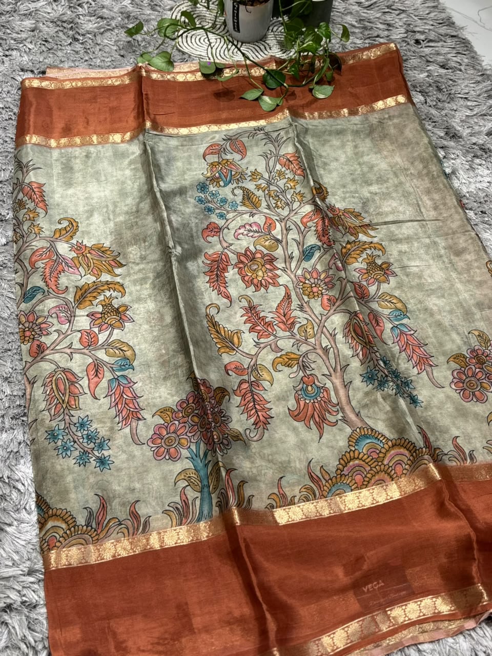 Pure Silk Saree with Kalamkari Tree of Life Print