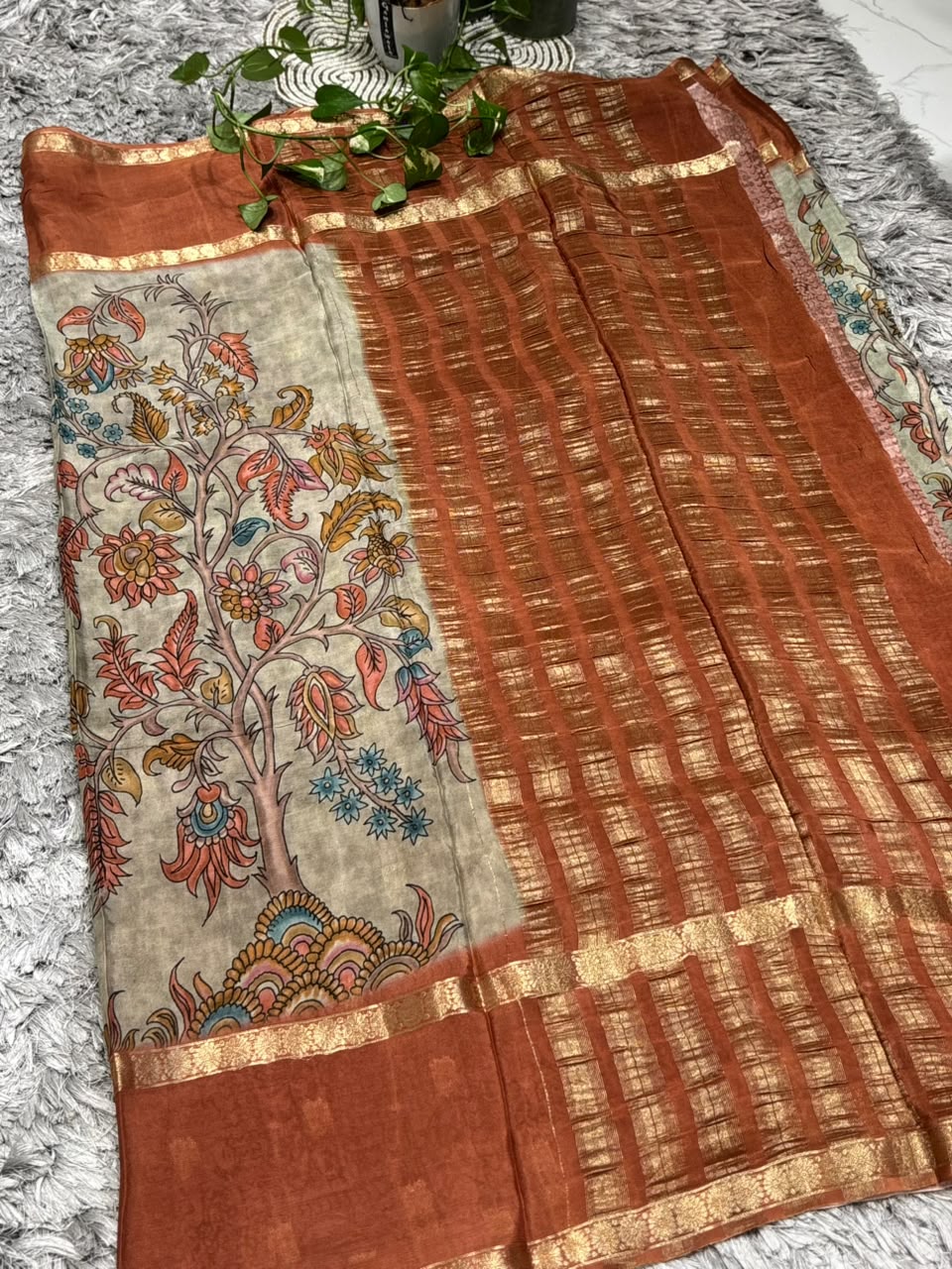 Pure Silk Saree with Kalamkari Tree of Life Print