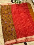 Dola Silk Saree with All-Over Kalamkari Floral &amp; Paisley Print &amp; Zari Border