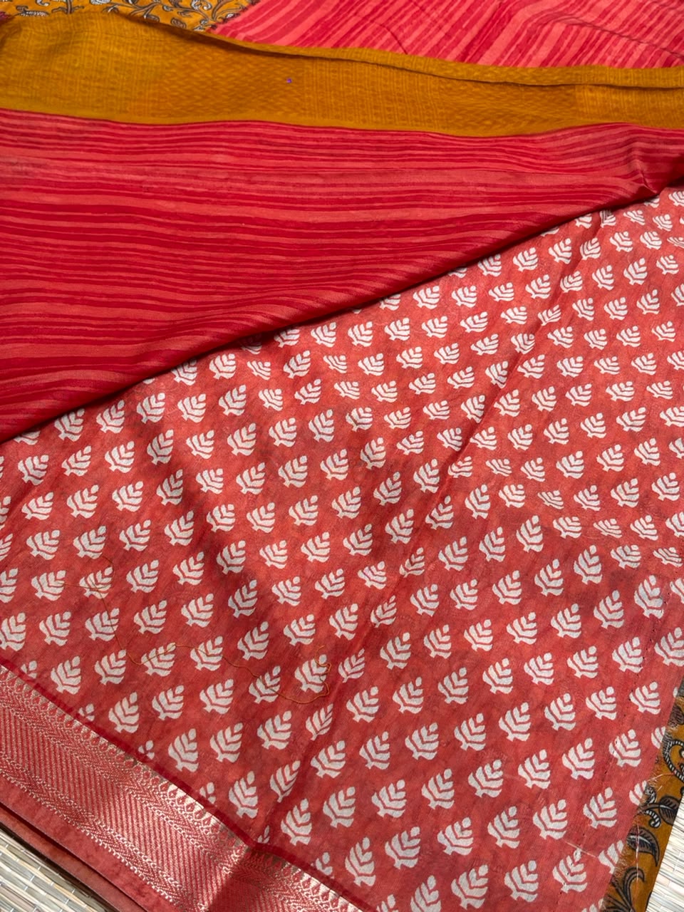 Dola Silk Saree with All-Over Kalamkari Floral &amp; Paisley Print &amp; Zari Border