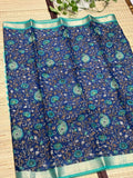 Dola Silk Saree with All-Over Kalamkari Floral &amp; Paisley Print &amp; Zari Border