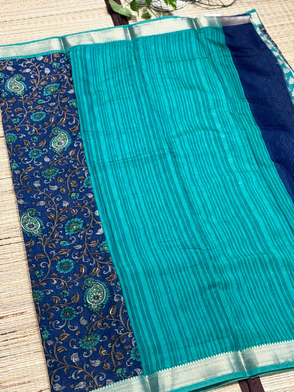Dola Silk Saree with All-Over Kalamkari Floral &amp; Paisley Print &amp; Zari Border