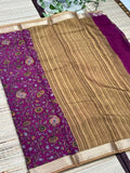 Dola Silk Saree with All-Over Kalamkari Floral &amp; Paisley Print &amp; Zari Border