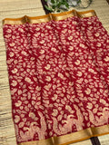 Dola Silk Saree with Kalamkari Peacock &amp; Foliage Print &amp; Zari Border