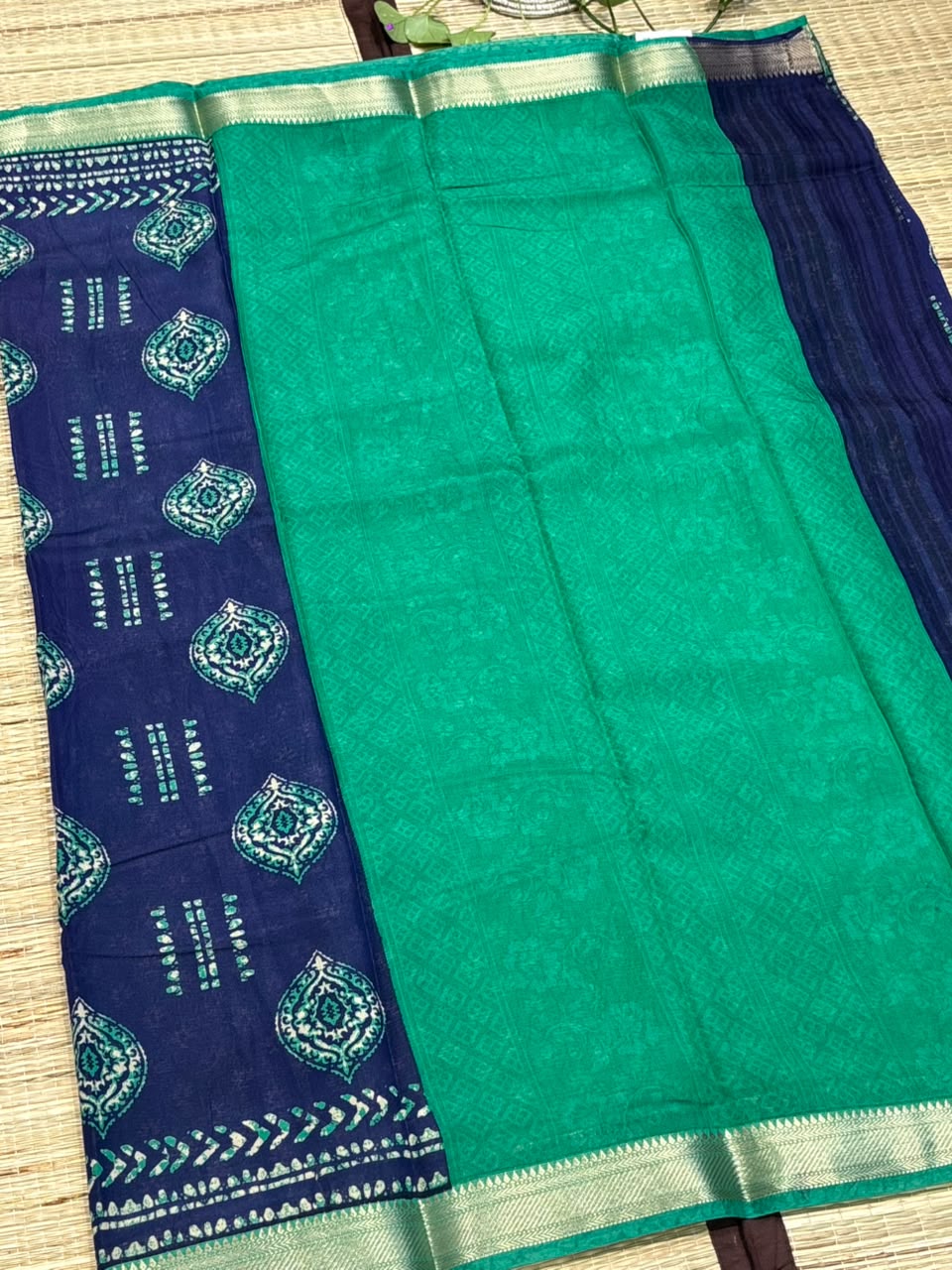 Dola Silk Saree with Geometric Batik &amp; Diamond Motif Print &amp; Zari Border