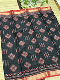 Dola Silk Saree with Geometric Batik &amp; Diamond Motif Print &amp; Zari Border