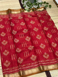 Dola Silk Saree with Geometric Batik &amp; Diamond Motif Print &amp; Zari Border