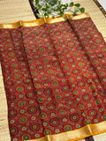 Dola Silk Saree with All-Over Floral Mandala &amp; Kaleidoscope Print &amp; Zari Border