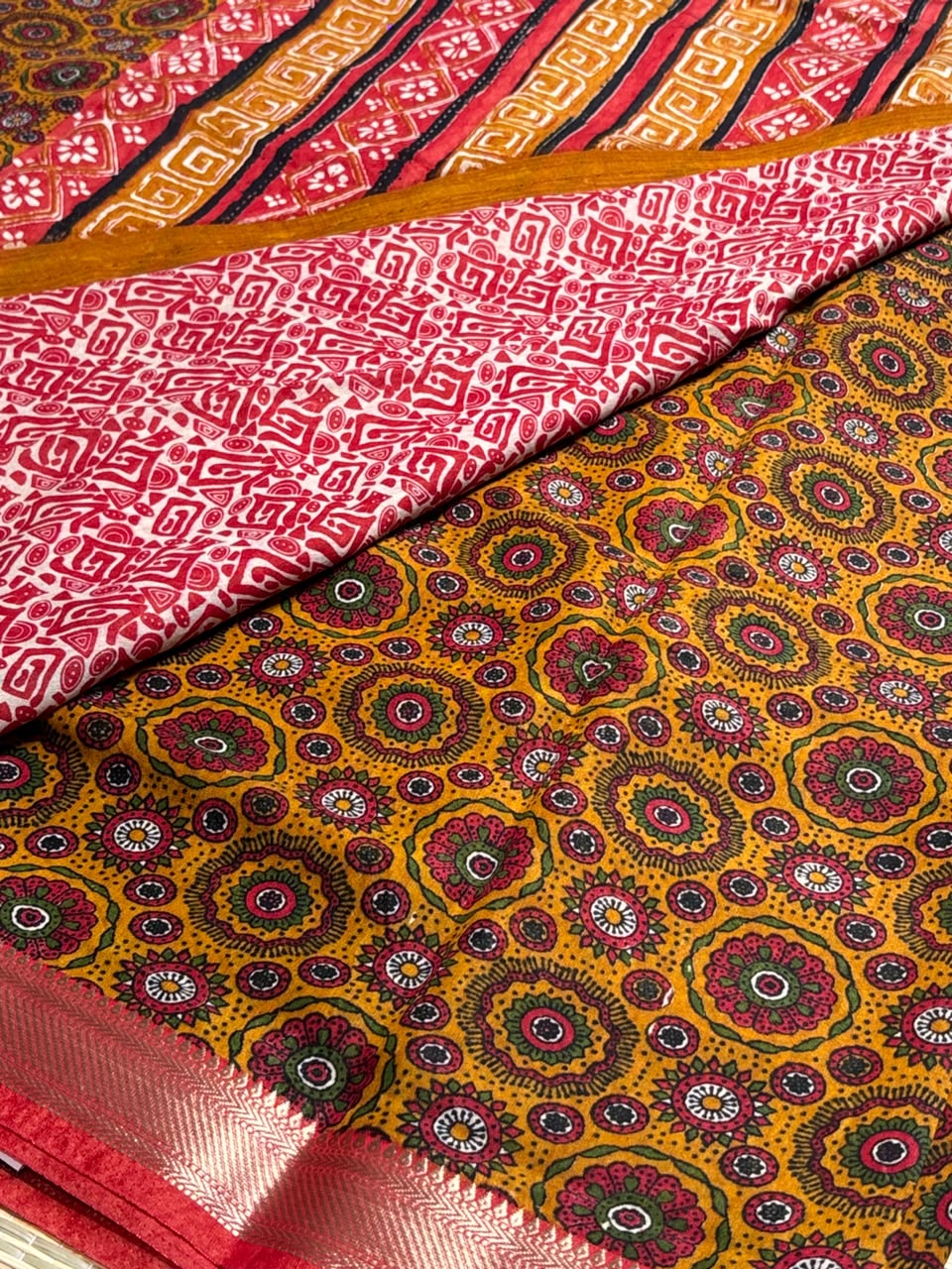 Dola Silk Saree with All-Over Floral Mandala Print &amp; Zari Border